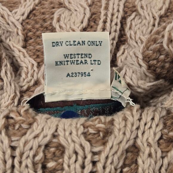 Aran Crafts Ireland Merino Wool 2-Tone Collared Cable Fisherman Knit Cardigan M - Picture 7 of 7